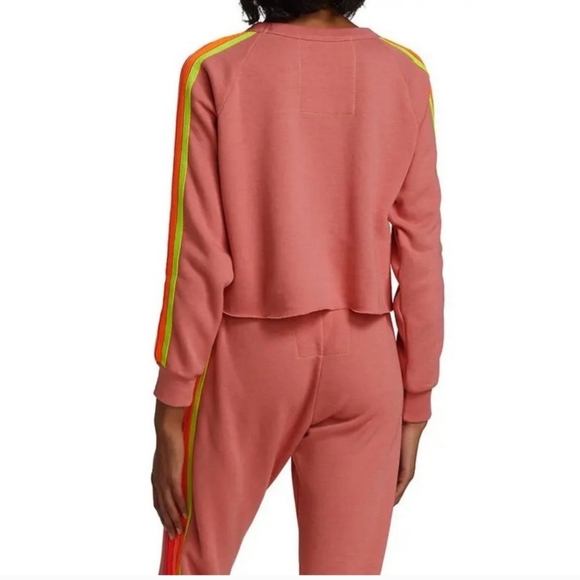 Aviator Nation Neon-striped Fleece Cropped Sweatshirt In Rose Neon Sz S - Picture 2 of 8